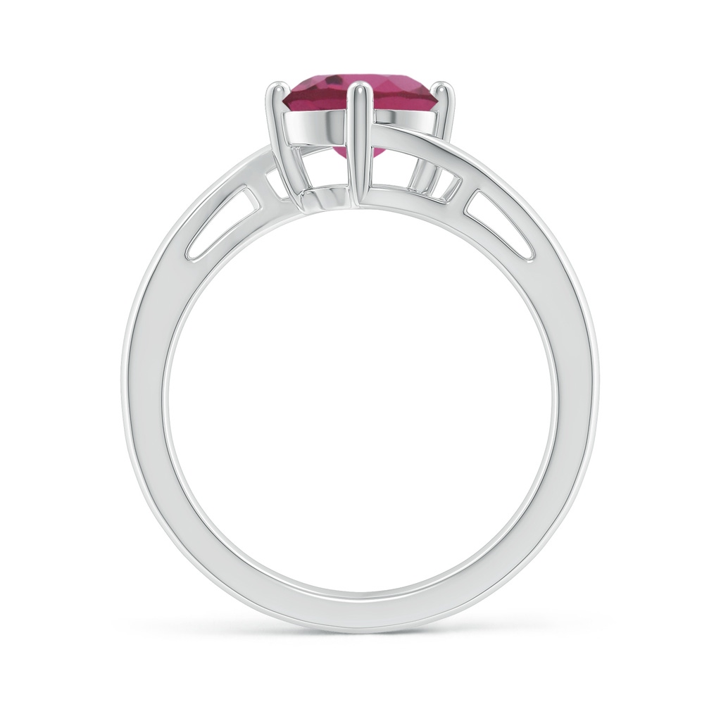 7mm AAAA Classic Round Pink Tourmaline Solitaire Bypass Ring in White Gold - side 199