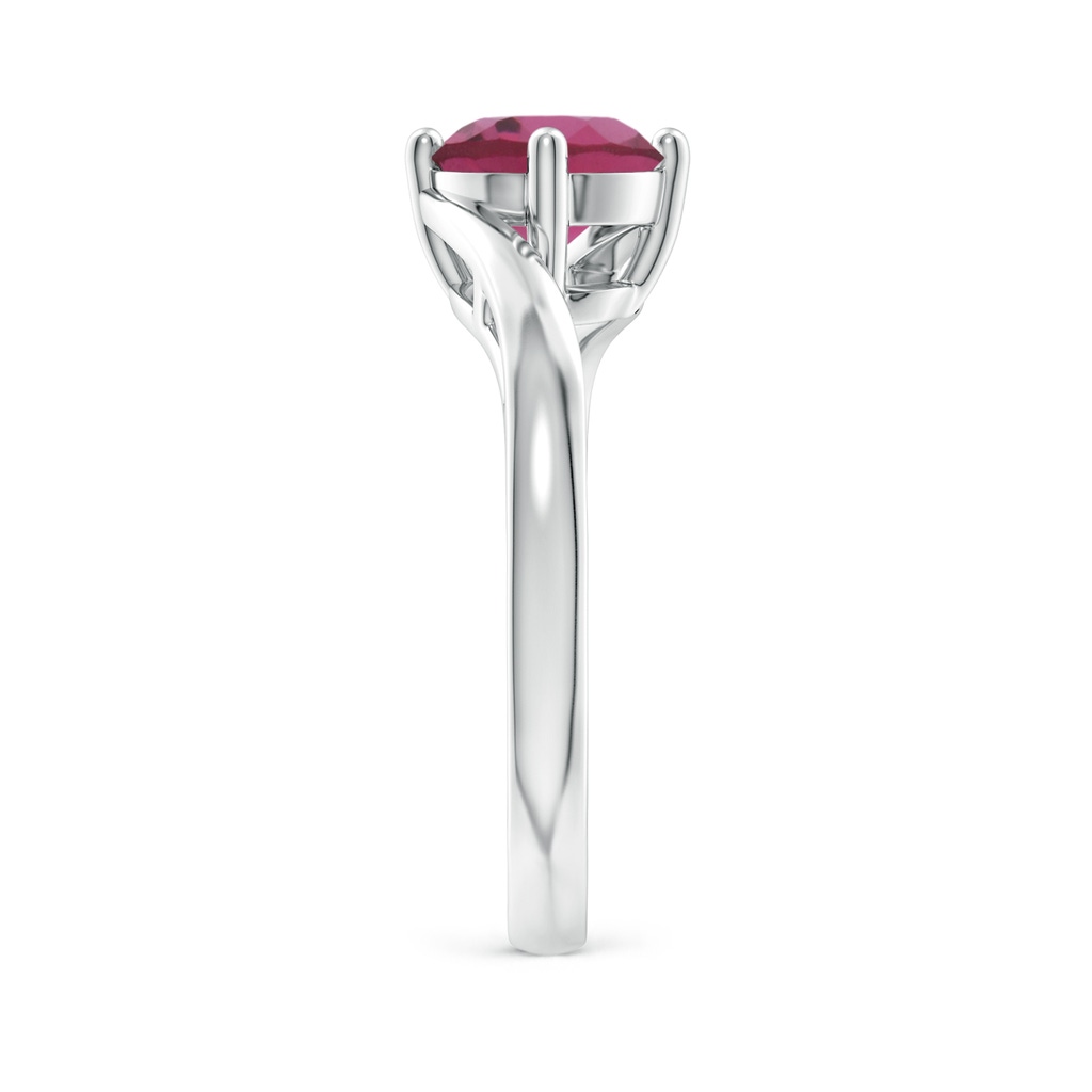 7mm AAAA Classic Round Pink Tourmaline Solitaire Bypass Ring in White Gold Side-2