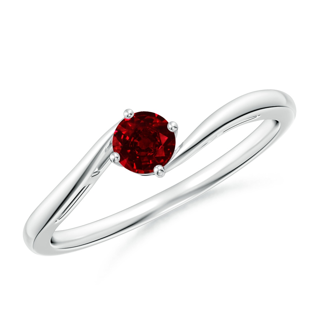4mm AAAA Classic Round Ruby Solitaire Bypass Ring in S999 Silver
