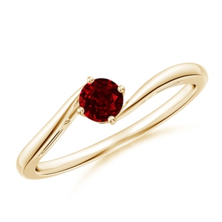 4mm AAAA Classic Round Ruby Solitaire Bypass Ring in Yellow Gold