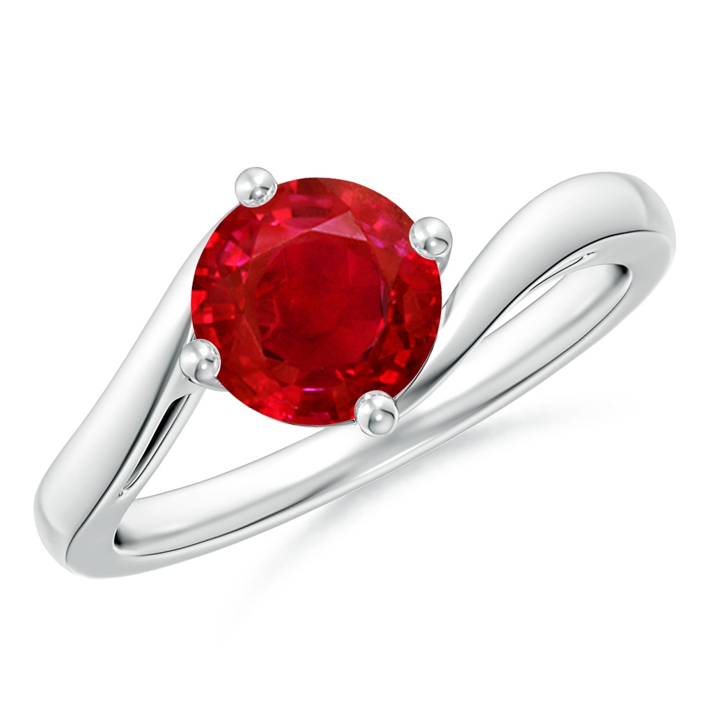 7mm AAA Classic Round Ruby Solitaire Bypass Ring in White Gold