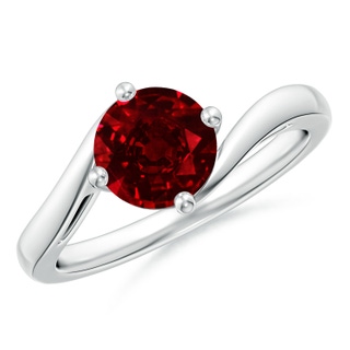 7mm AAAA Classic Round Ruby Solitaire Bypass Ring in P950 Platinum