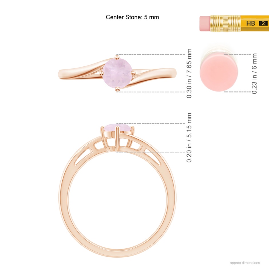 5mm A Classic Round Rose Quartz Solitaire Bypass Ring in Rose Gold ruler