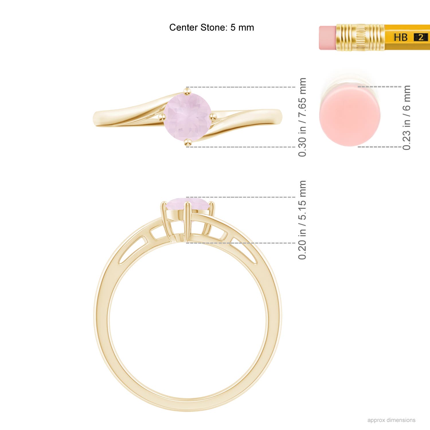 A - Rose Quartz / 0.5 CT / 14 KT Yellow Gold