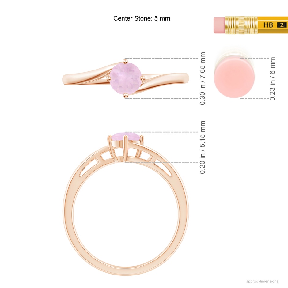 5mm AAA Classic Round Rose Quartz Solitaire Bypass Ring in Rose Gold ruler