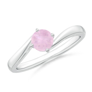 5mm AAA Classic Round Rose Quartz Solitaire Bypass Ring in White Gold