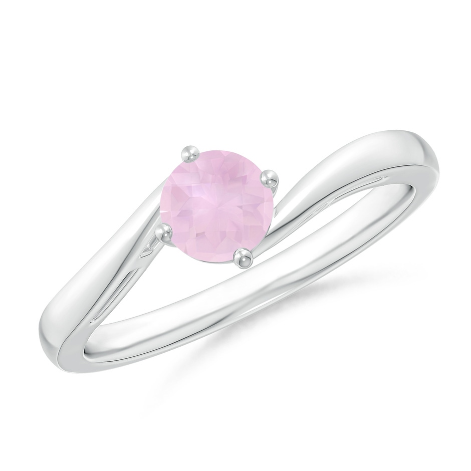 5mm AAA Classic Round Rose Quartz Solitaire Bypass Ring in White Gold 