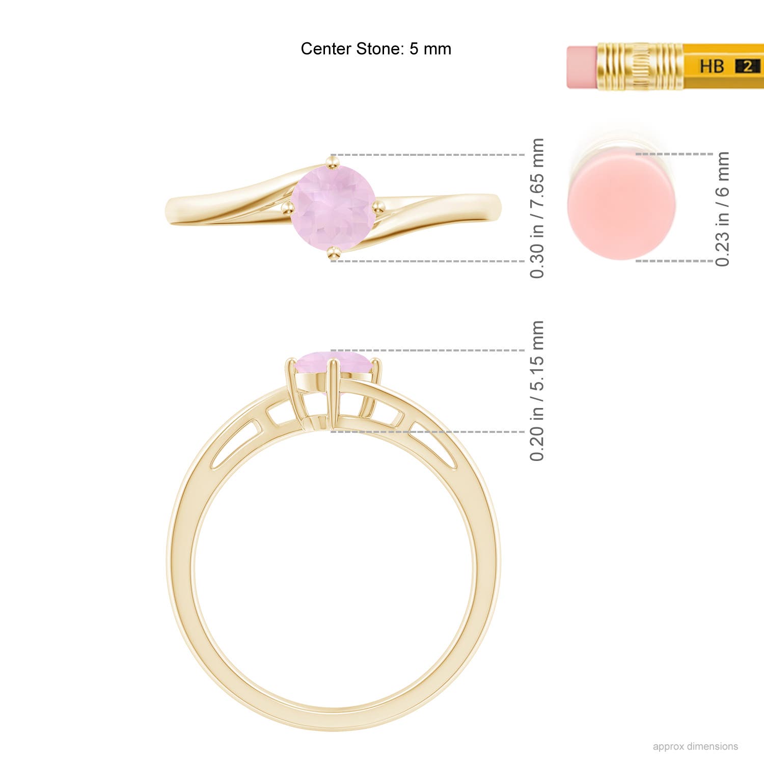 AAA - Rose Quartz / 0.5 CT / 14 KT Yellow Gold