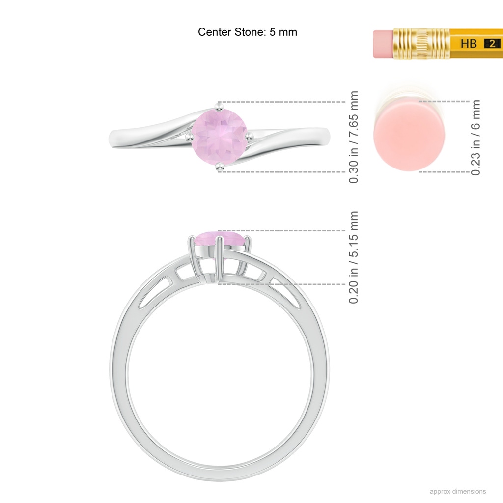 5mm AAAA Classic Round Rose Quartz Solitaire Bypass Ring in P950 Platinum Ruler