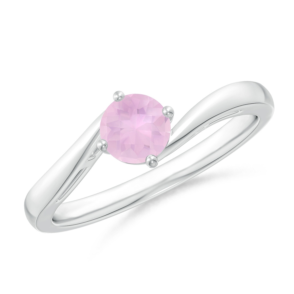 5mm AAAA Classic Round Rose Quartz Solitaire Bypass Ring in White Gold