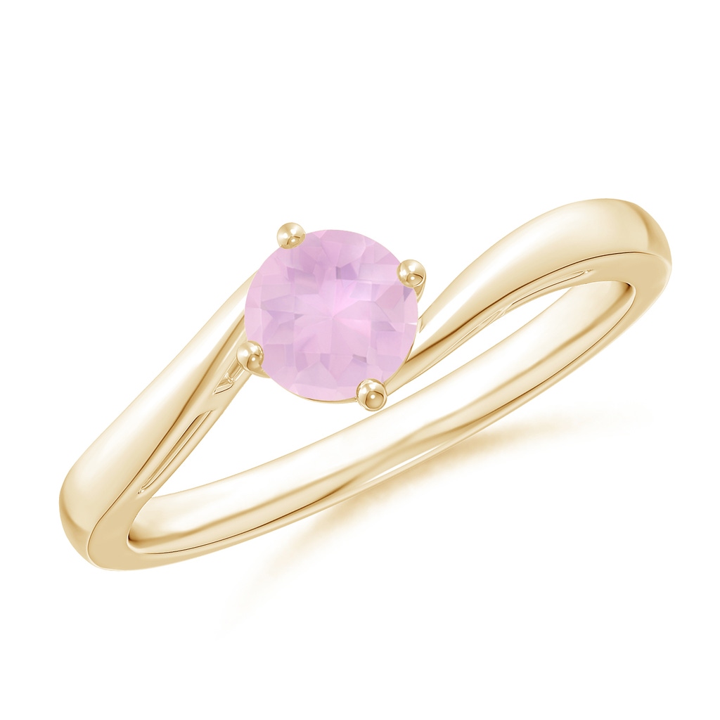 5mm AAAA Classic Round Rose Quartz Solitaire Bypass Ring in Yellow Gold