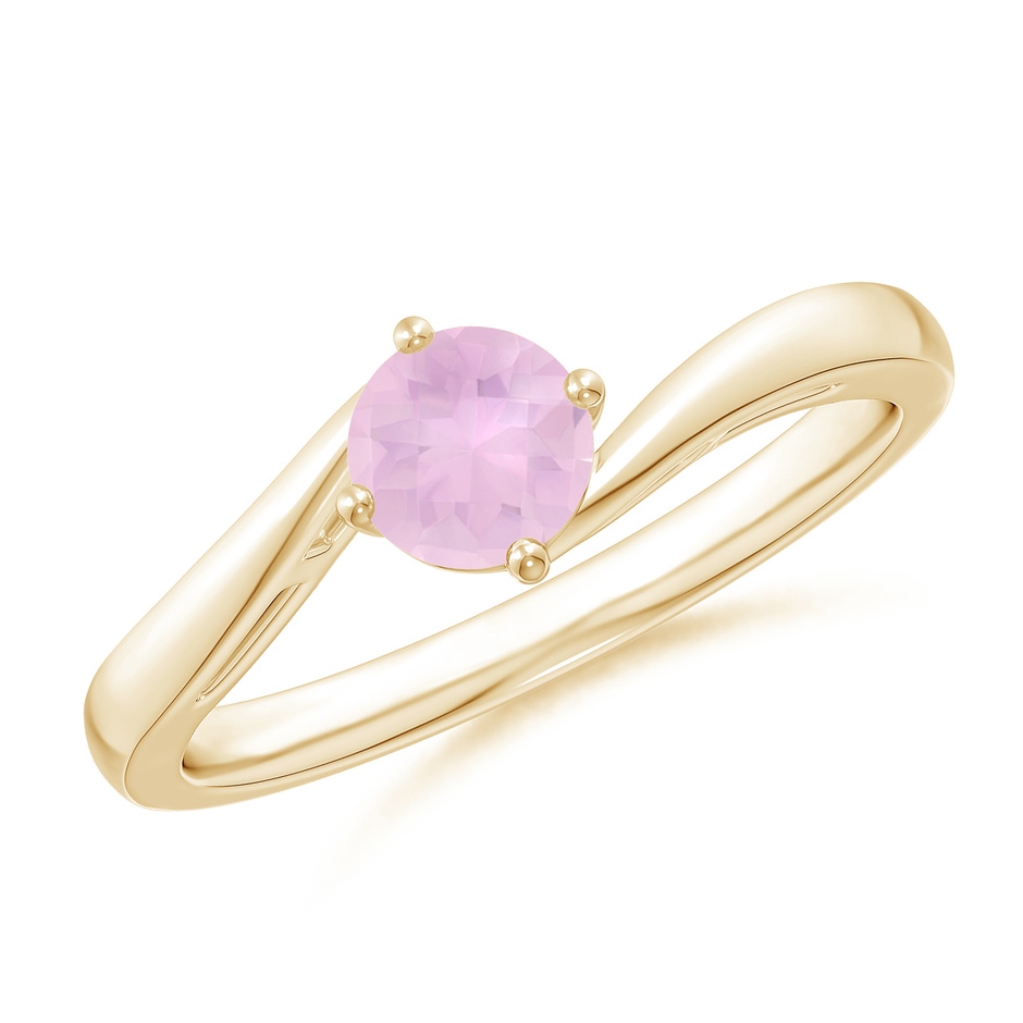 5mm AAAA Classic Round Rose Quartz Solitaire Bypass Ring in Yellow Gold 