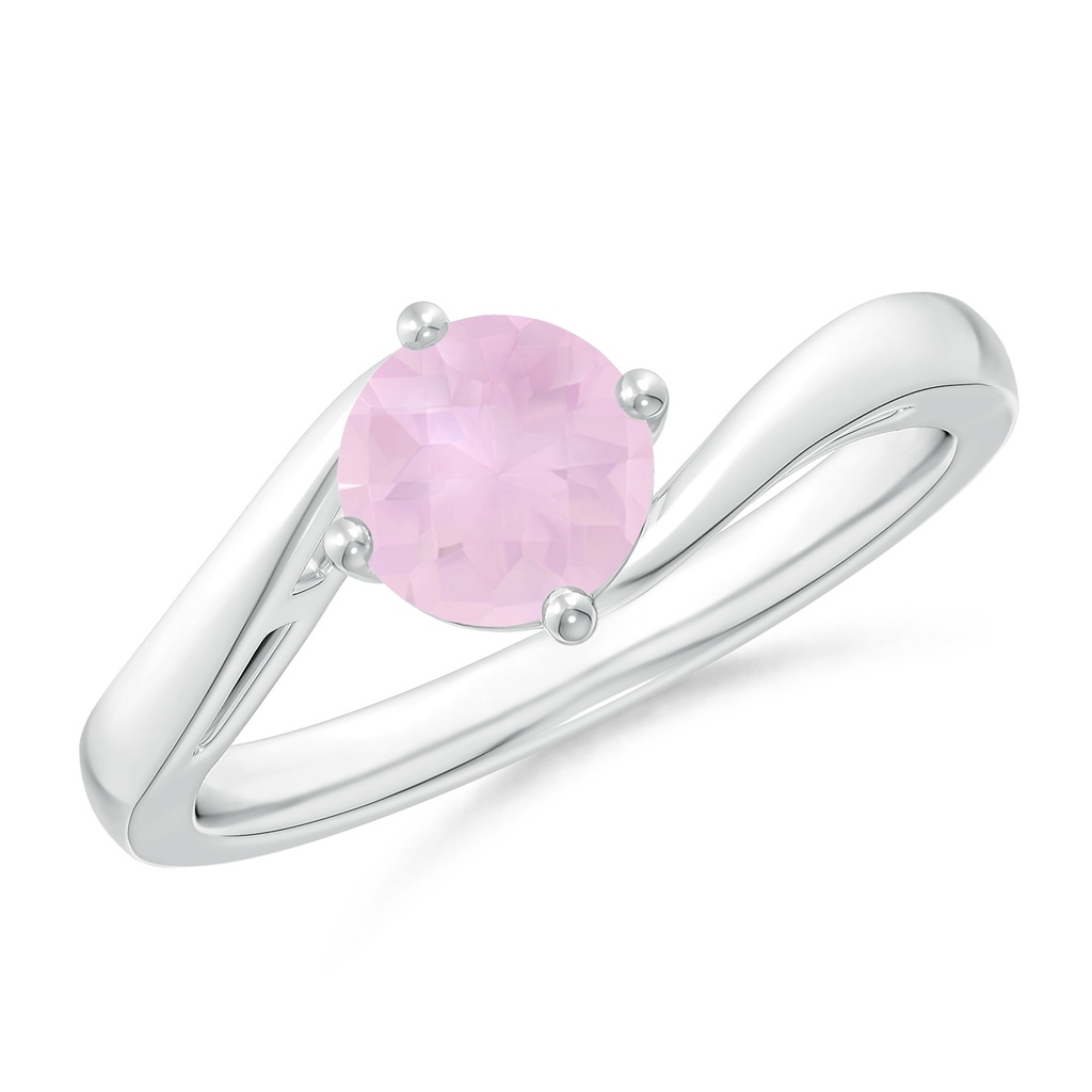 6mm AAA Classic Round Rose Quartz Solitaire Bypass Ring in White Gold