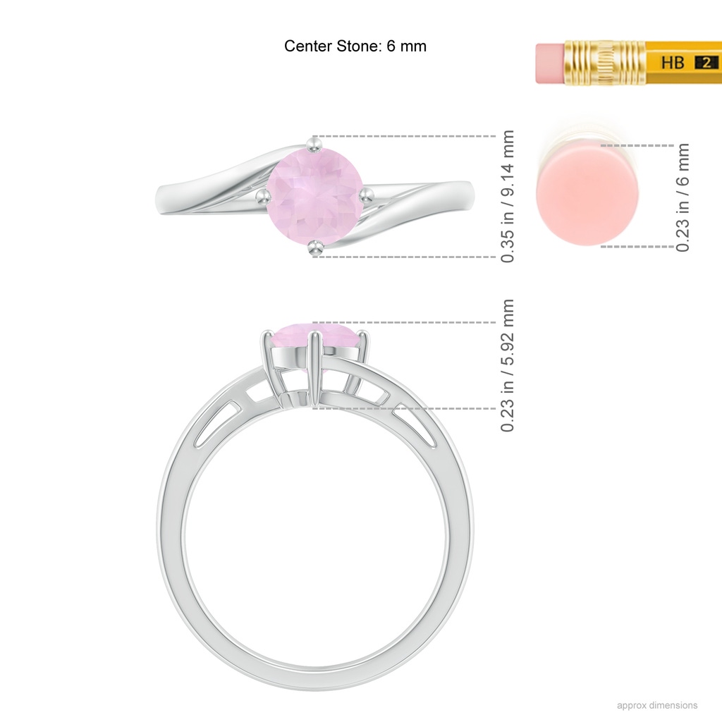 6mm AAA Classic Round Rose Quartz Solitaire Bypass Ring in White Gold Ruler