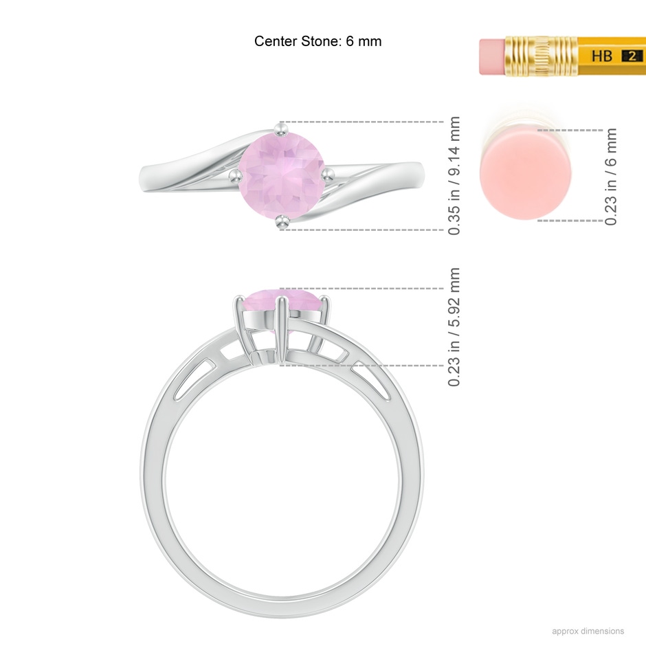 6mm AAAA Classic Round Rose Quartz Solitaire Bypass Ring in P950 Platinum Ruler