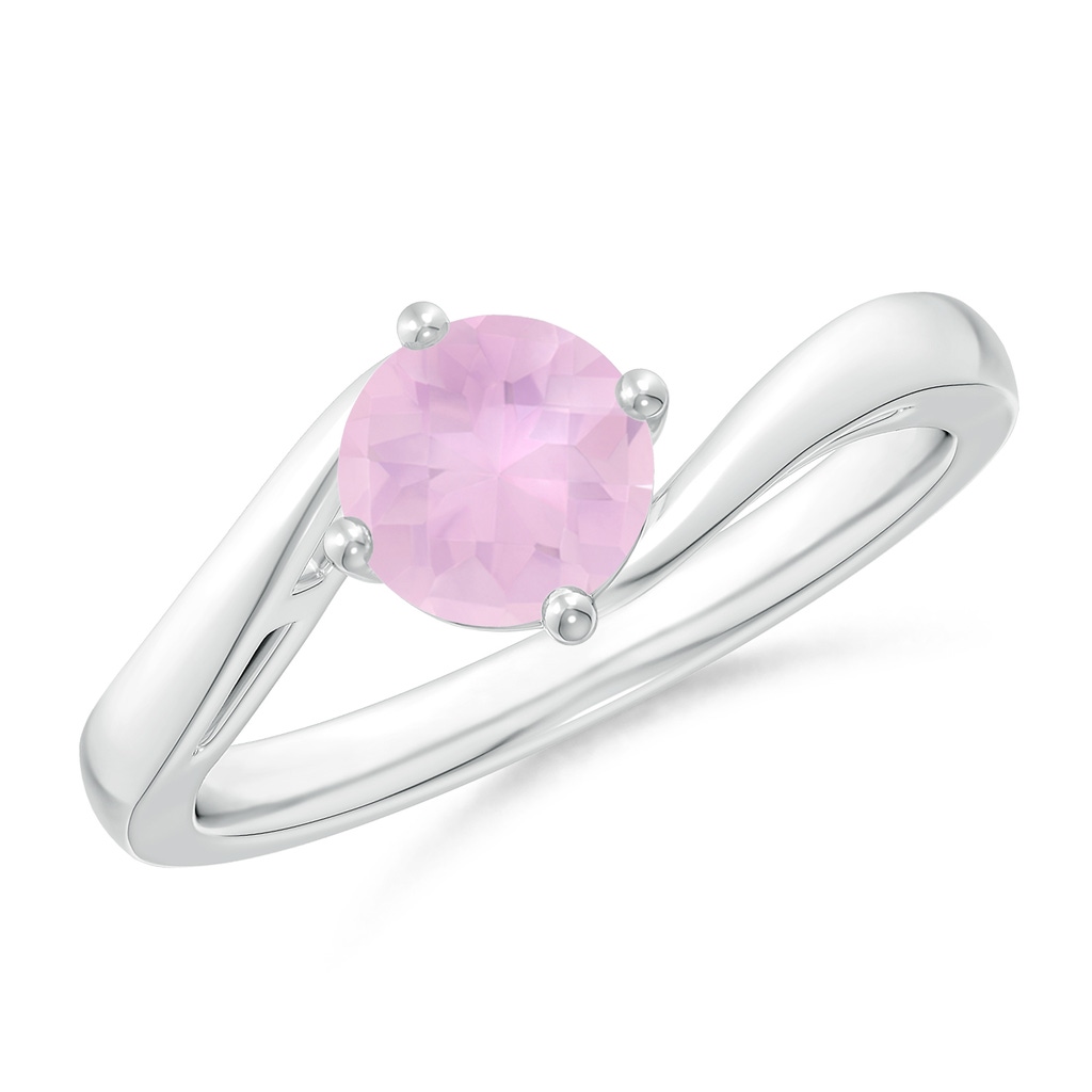 6mm AAAA Classic Round Rose Quartz Solitaire Bypass Ring in White Gold