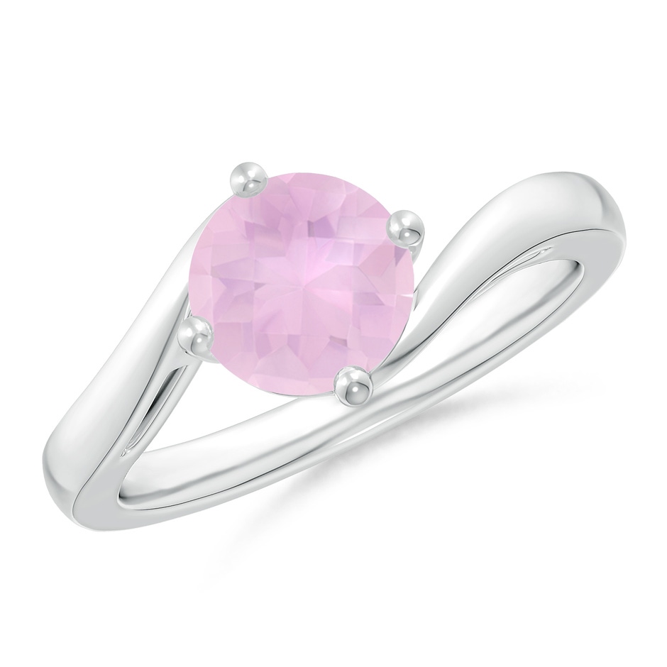 7mm AAAA Classic Round Rose Quartz Solitaire Bypass Ring in White Gold 