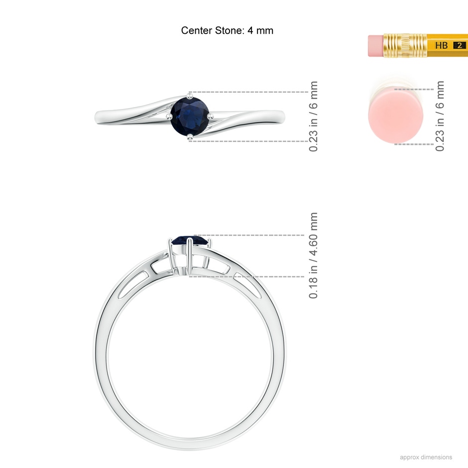 4mm A Classic Round Sapphire Solitaire Bypass Ring in P950 Platinum ruler