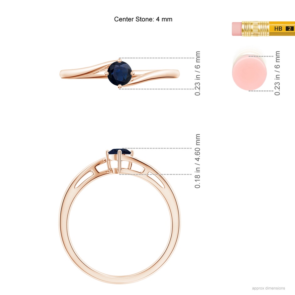 4mm A Classic Round Sapphire Solitaire Bypass Ring in Rose Gold ruler