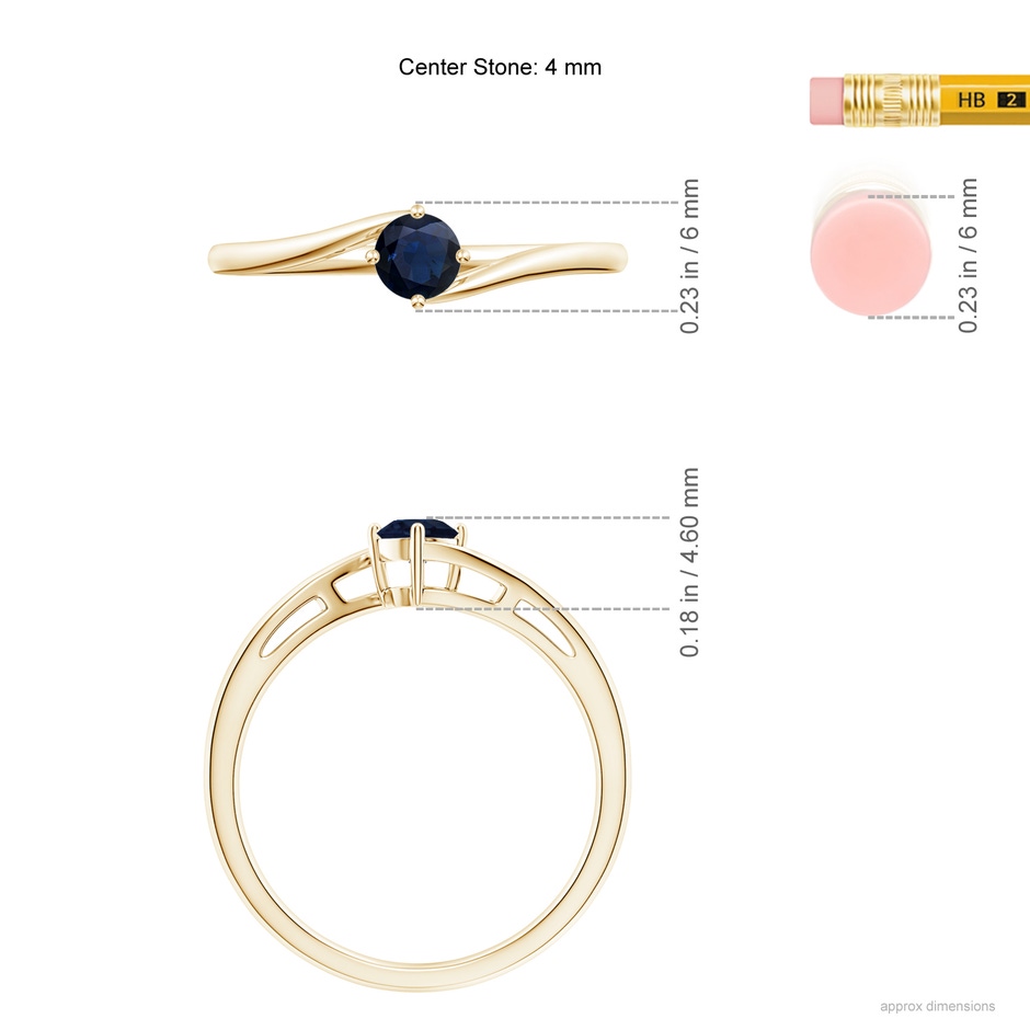 4mm A Classic Round Sapphire Solitaire Bypass Ring in Yellow Gold ruler