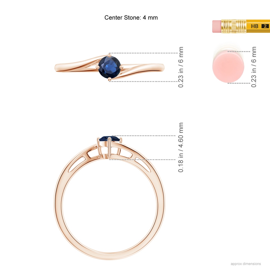 4mm AA Classic Round Sapphire Solitaire Bypass Ring in Rose Gold ruler