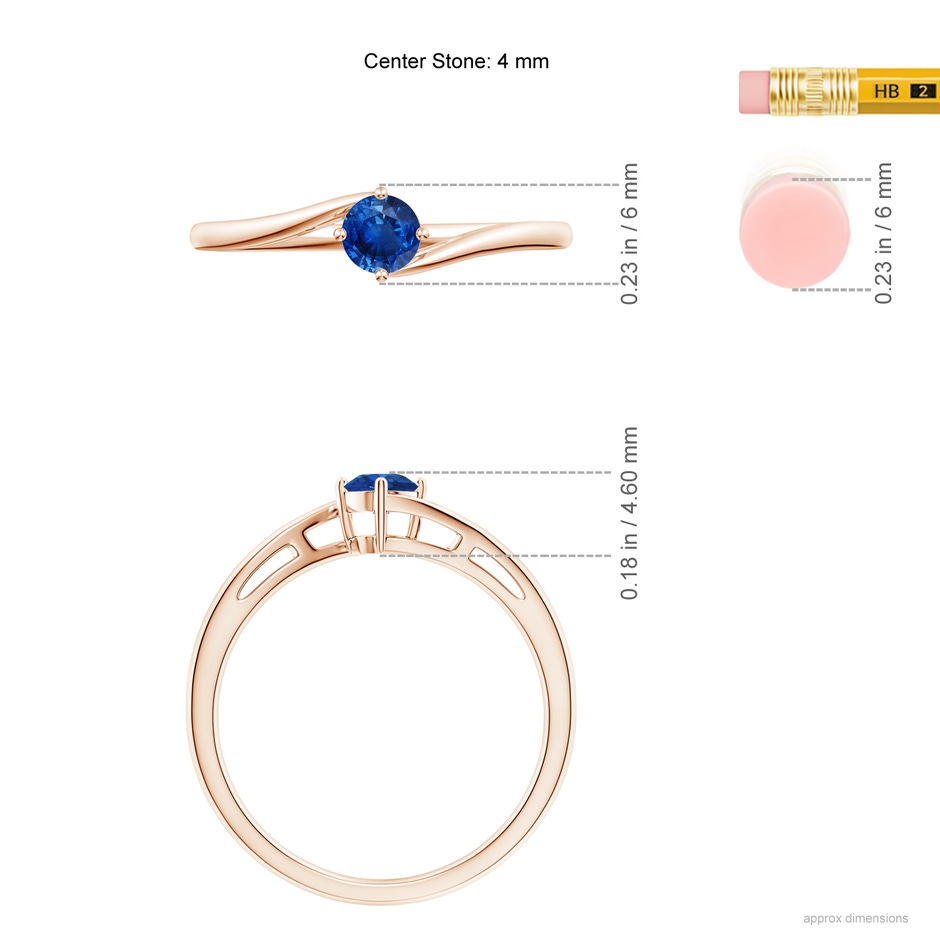 4mm AAA Classic Round Sapphire Solitaire Bypass Ring in Rose Gold ruler