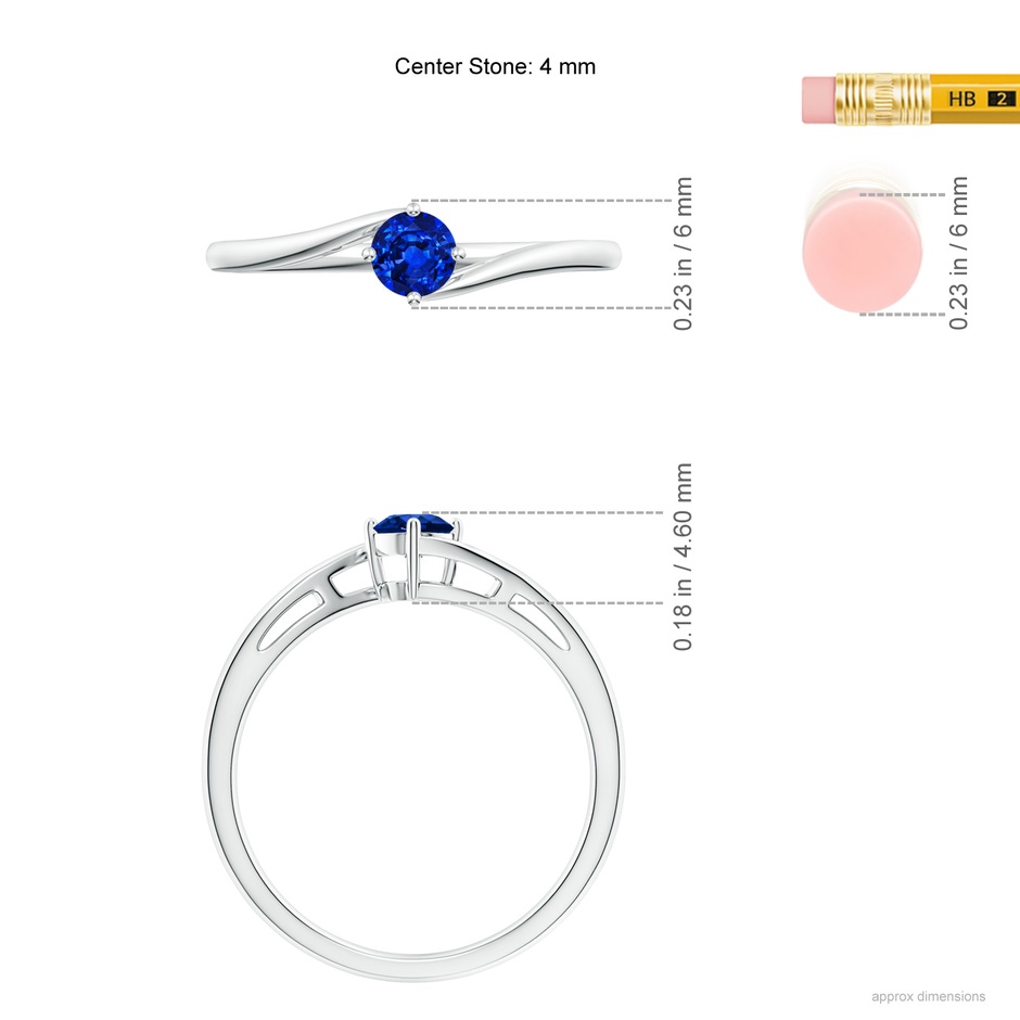 4mm AAAA Classic Round Sapphire Solitaire Bypass Ring in P950 Platinum ruler