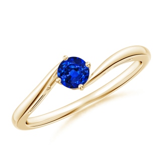 4mm AAAA Classic Round Sapphire Solitaire Bypass Ring in Yellow Gold