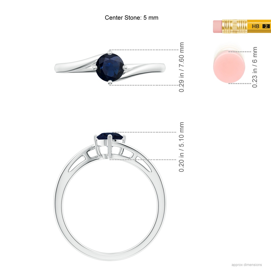 5mm A Classic Round Sapphire Solitaire Bypass Ring in P950 Platinum ruler