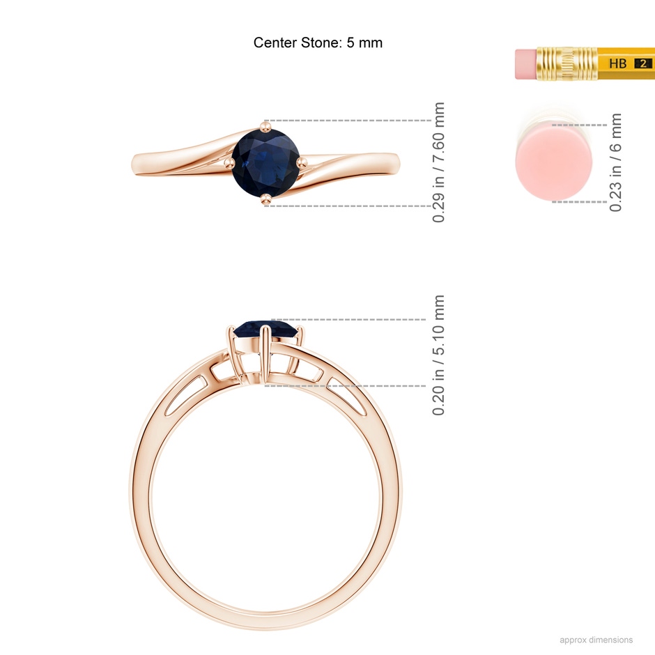 5mm A Classic Round Sapphire Solitaire Bypass Ring in Rose Gold ruler
