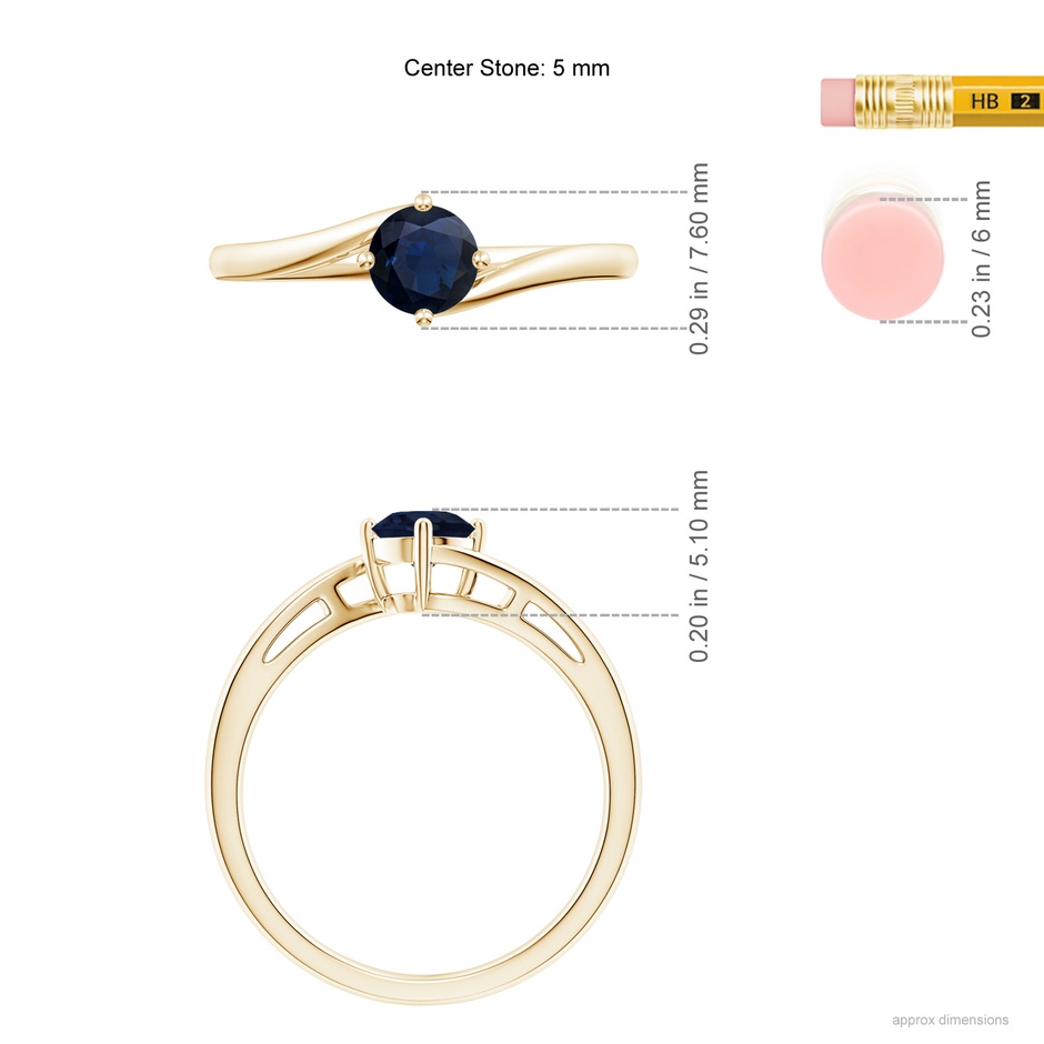 5mm A Classic Round Sapphire Solitaire Bypass Ring in Yellow Gold ruler