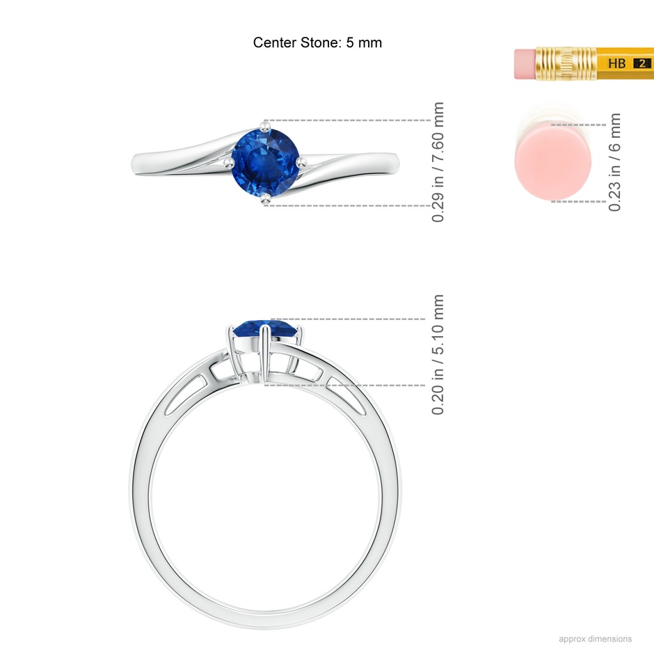 5mm AAA Classic Round Sapphire Solitaire Bypass Ring in P950 Platinum ruler