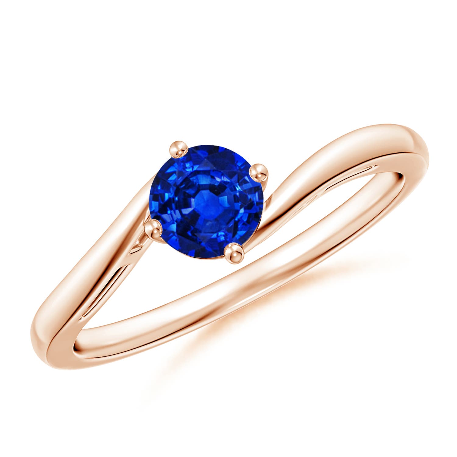 5mm AAAA Classic Round Sapphire Solitaire Bypass Ring in 18CT Rose Gold