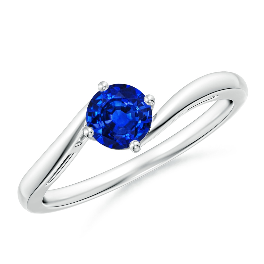5mm AAAA Classic Round Sapphire Solitaire Bypass Ring in 18K White Gold