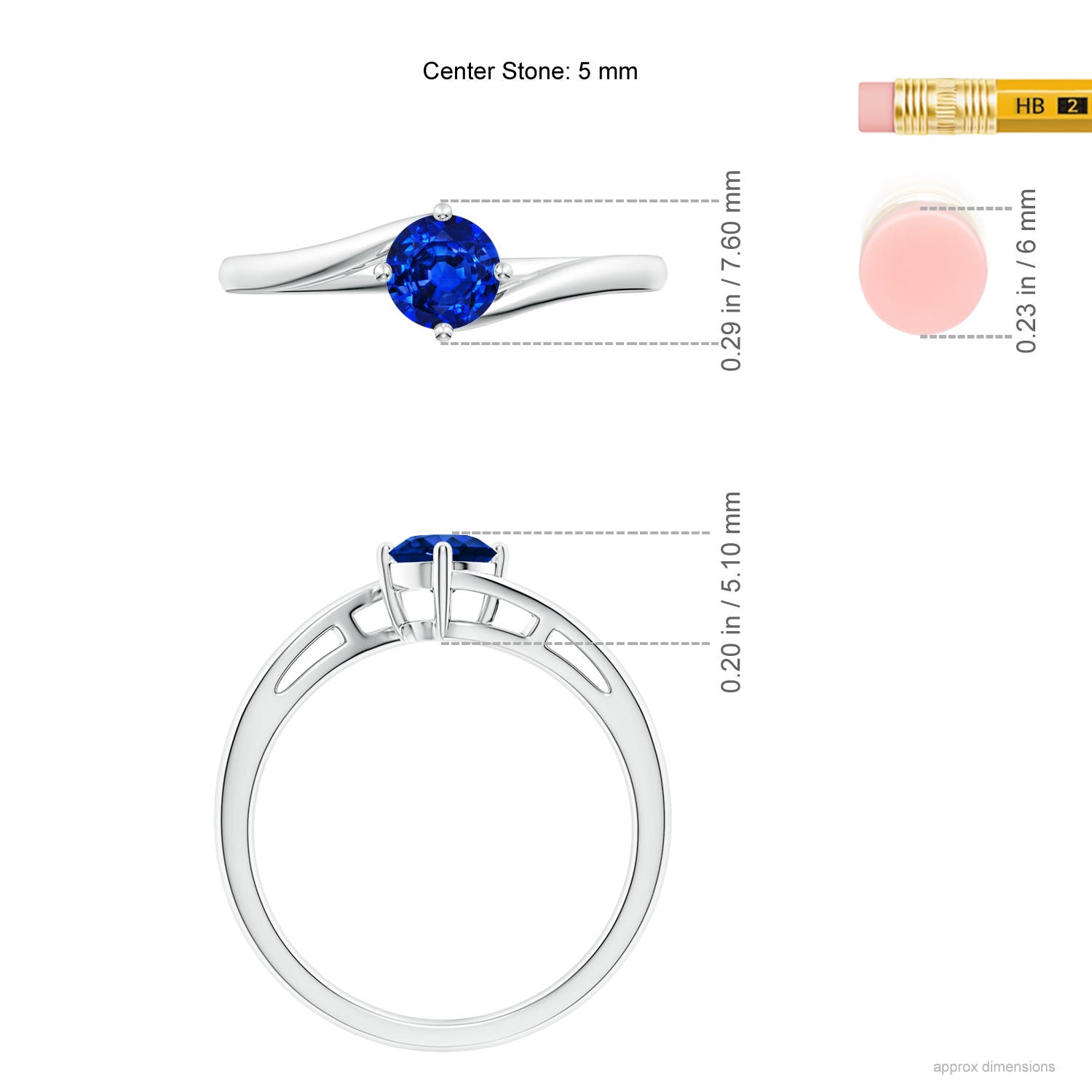 5mm AAAA Classic Round Sapphire Solitaire Bypass Ring in 18K White Gold - ruler
