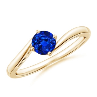 5mm AAAA Classic Round Sapphire Solitaire Bypass Ring in Yellow Gold