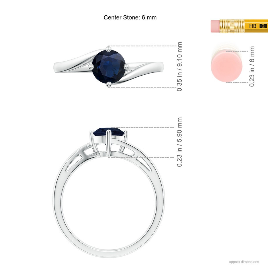 6mm A Classic Round Sapphire Solitaire Bypass Ring in White Gold ruler