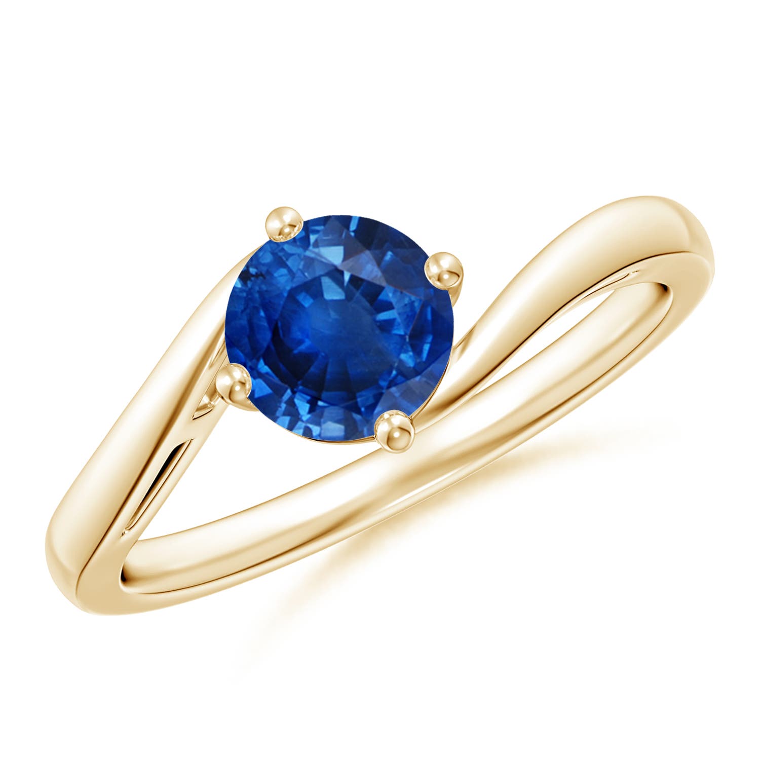 6mm AAA Classic Round Sapphire Solitaire Bypass Ring in 18K Yellow Gold