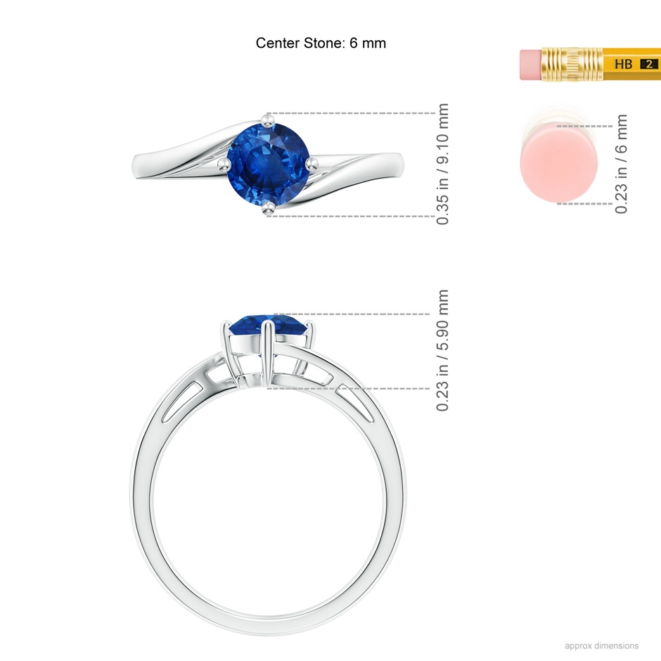 6mm AAA Classic Round Sapphire Solitaire Bypass Ring in P950 Platinum ruler