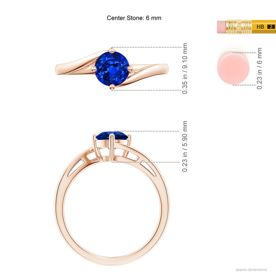 6mm AAAA Classic Round Sapphire Solitaire Bypass Ring in Rose Gold ruler