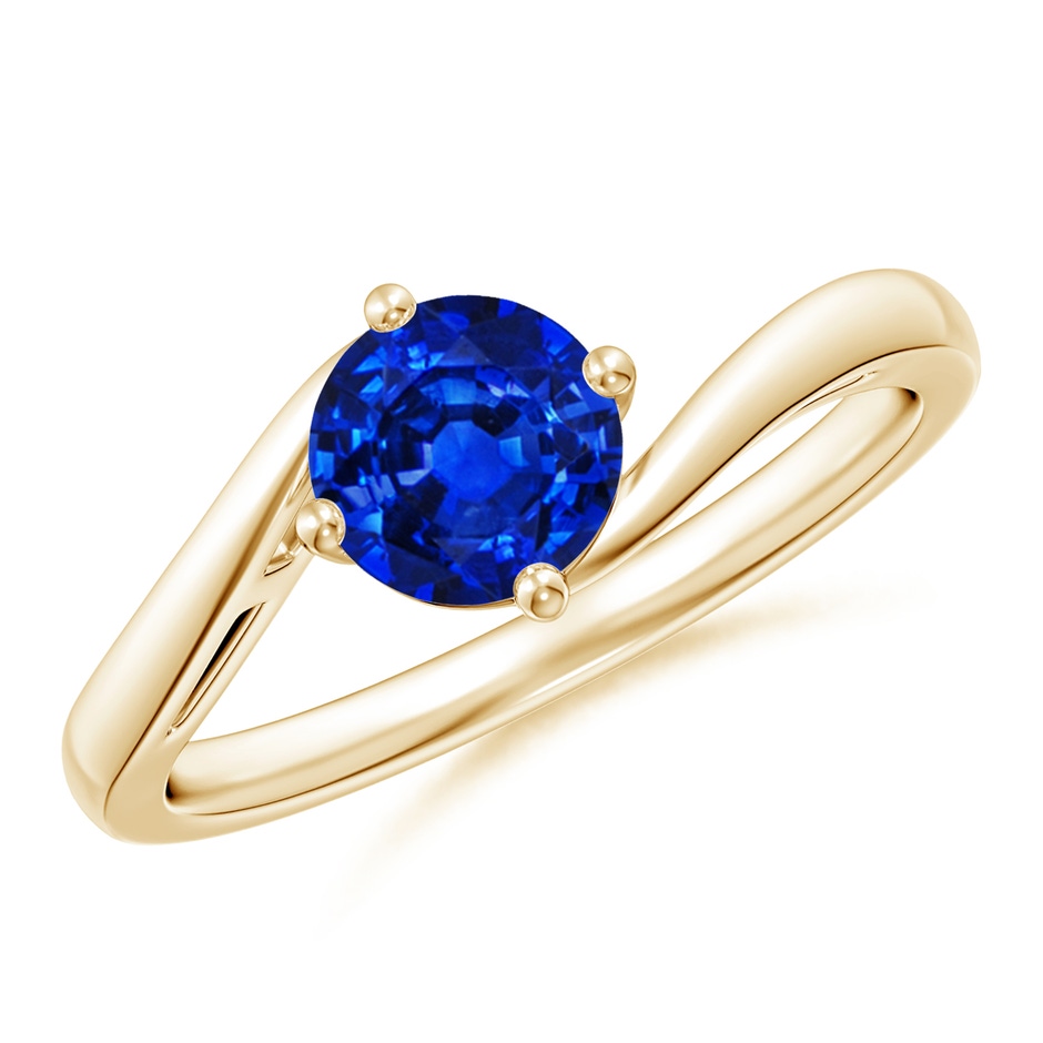 6mm AAAA Classic Round Sapphire Solitaire Bypass Ring in Yellow Gold 