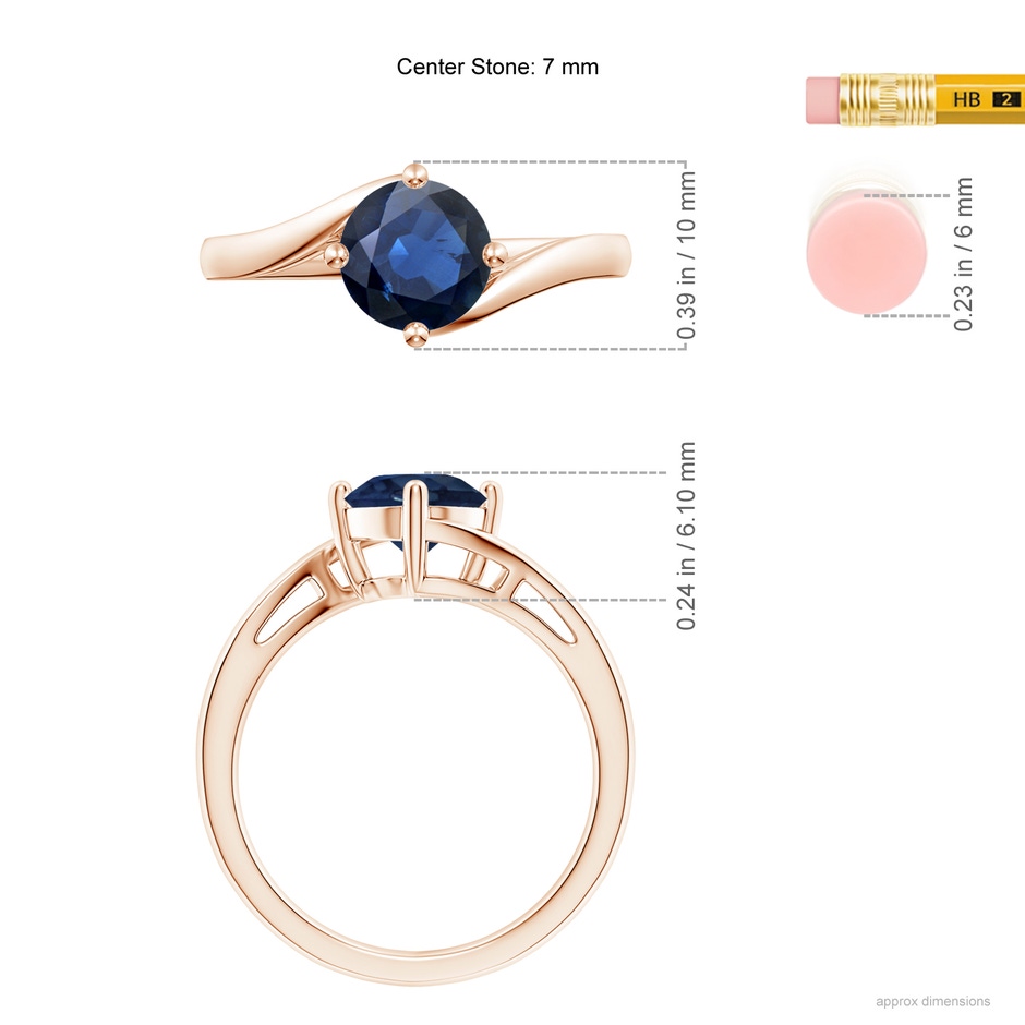 7mm AA Classic Round Sapphire Solitaire Bypass Ring in Rose Gold ruler