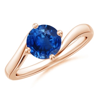 7mm AAA Classic Round Sapphire Solitaire Bypass Ring in Rose Gold