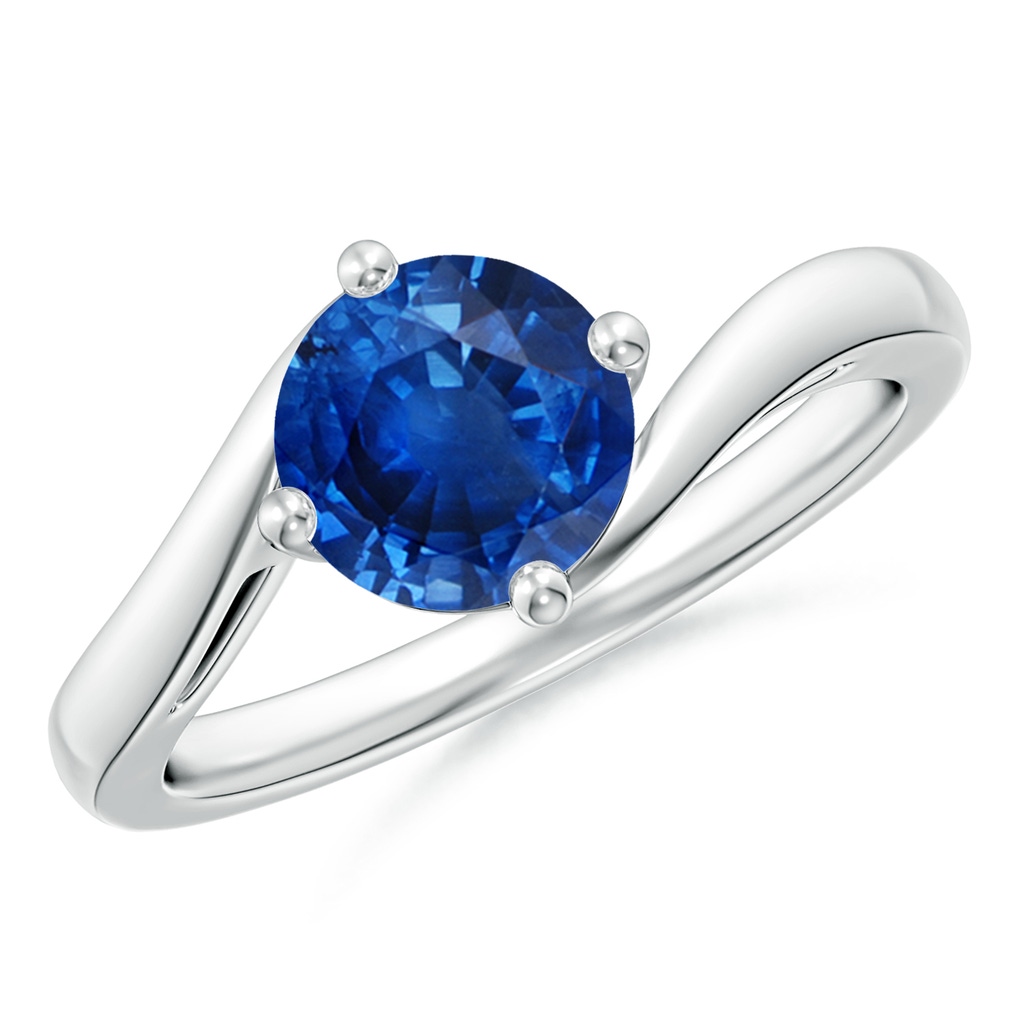 7mm AAA Classic Round Sapphire Solitaire Bypass Ring in White Gold 
