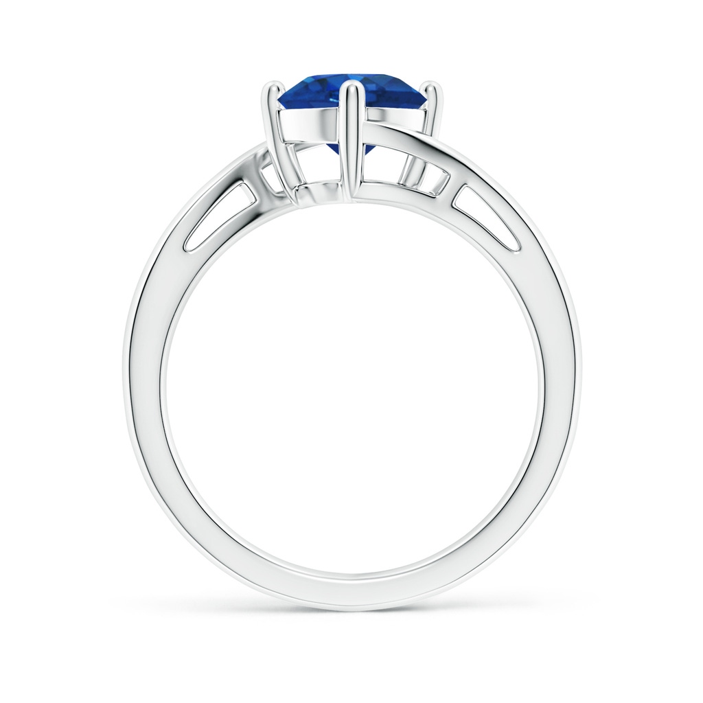 7mm AAA Classic Round Sapphire Solitaire Bypass Ring in White Gold - side 199