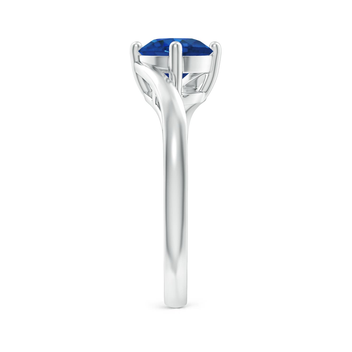 7mm AAA Classic Round Sapphire Solitaire Bypass Ring in White Gold - side 5
