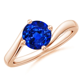 7mm AAAA Classic Round Sapphire Solitaire Bypass Ring in 10K Rose Gold