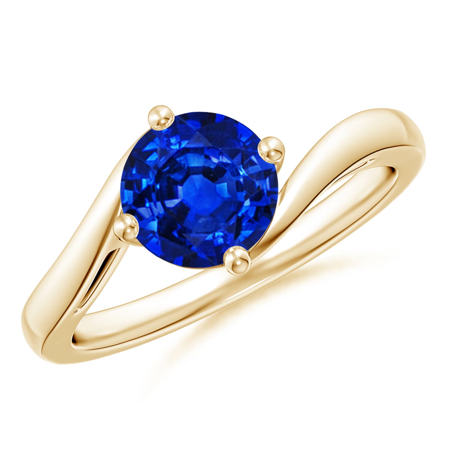 7mm AAAA Classic Round Sapphire Solitaire Bypass Ring in 18K Yellow Gold