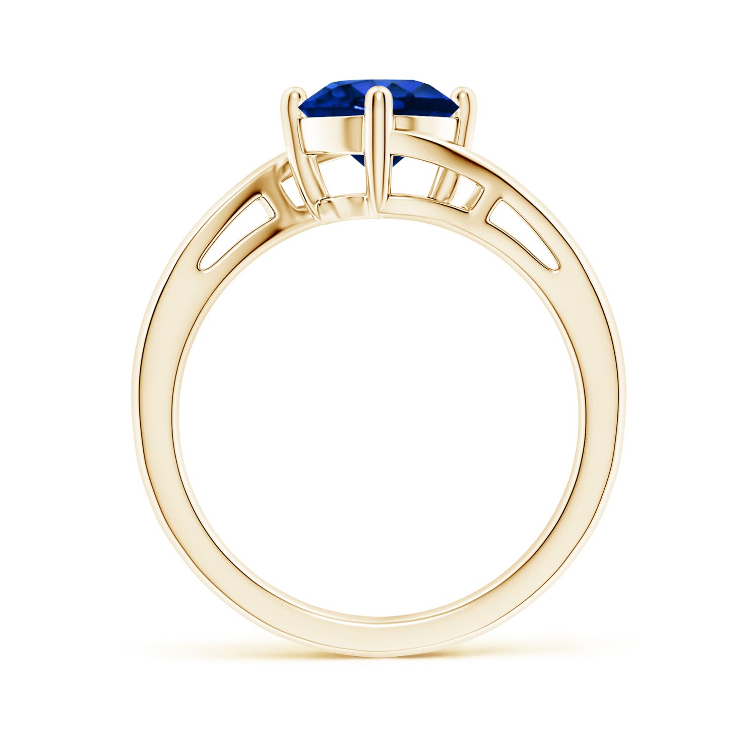 7mm AAAA Classic Round Sapphire Solitaire Bypass Ring in 18K Yellow Gold