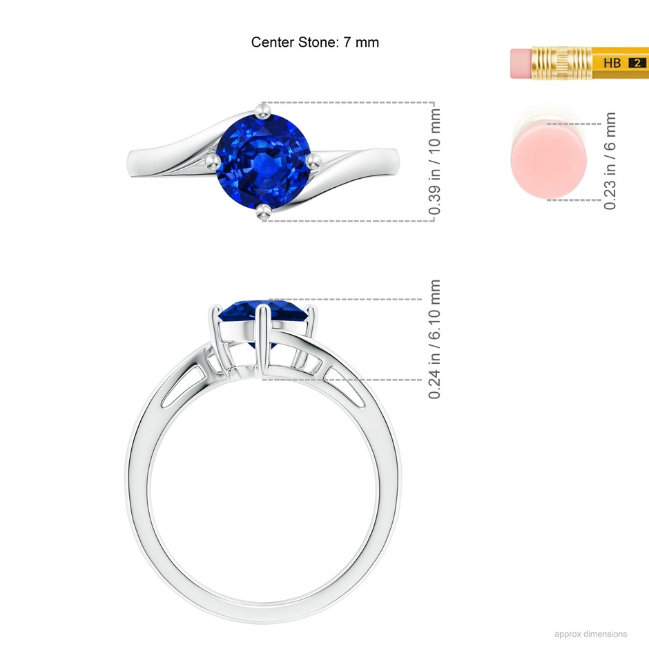 7mm AAAA Classic Round Sapphire Solitaire Bypass Ring in P950 Platinum ruler